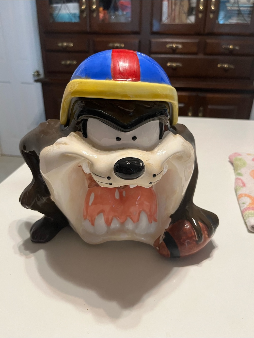 Warner Bros. Taz Ceramic Cookie Jar with Blue, Red, Yellow Helmet